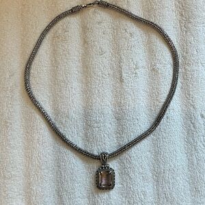 Sterling Silver 925 Chain Necklace with Amethyst Rectangular Pendant